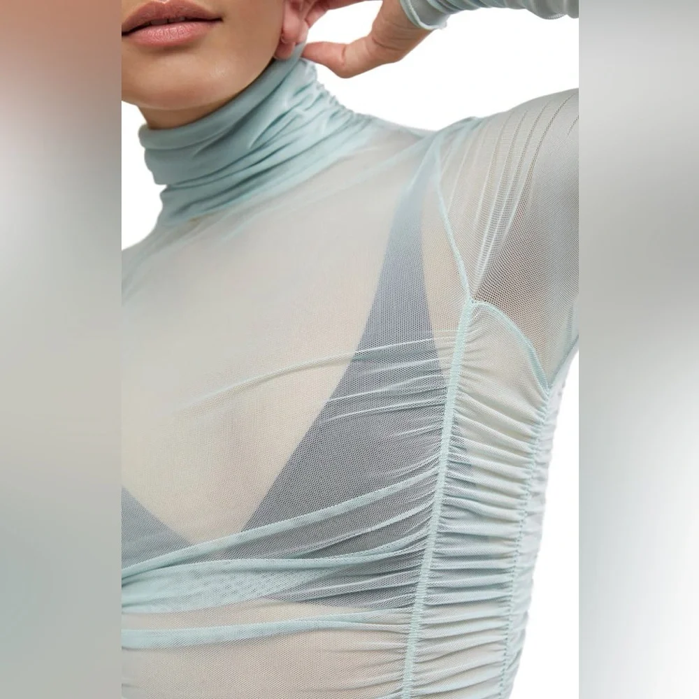 NWT Free People Intimately Under It All Ruched Mesh Turtleneck Bodysuit
